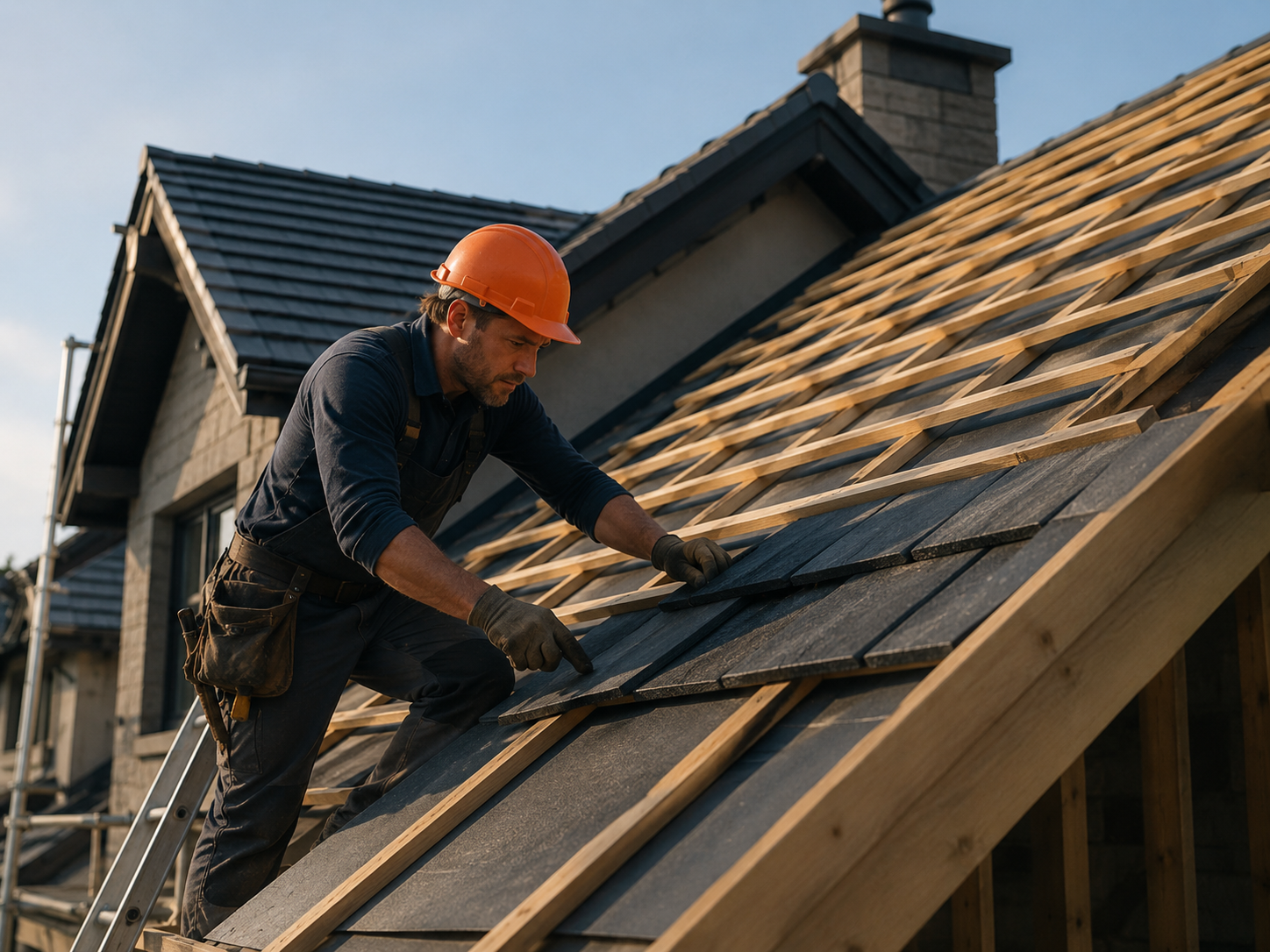 Roofer inspecting leak point on Brisbane residential roof