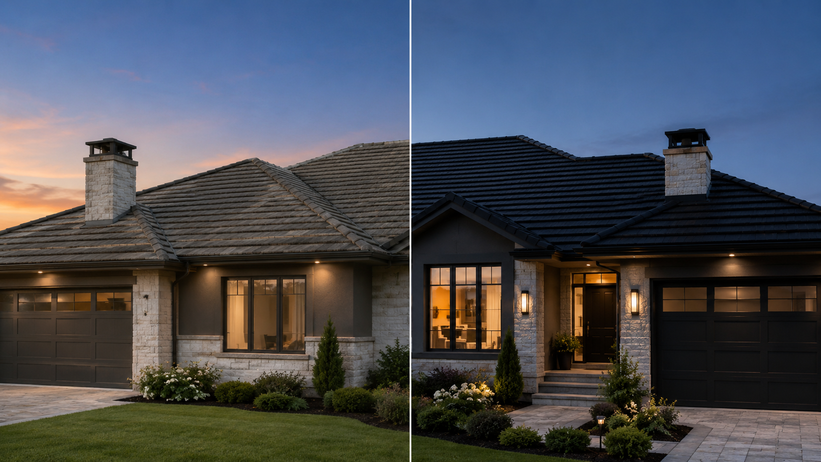 Before-and-after of restored terracotta tile roof in Brisbane southside